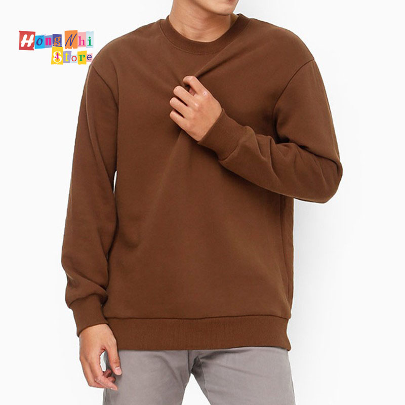 Áo Sweater Trơn Chất Nỉ Lót Bông Màu Nâu - Sweater Unisex - MM