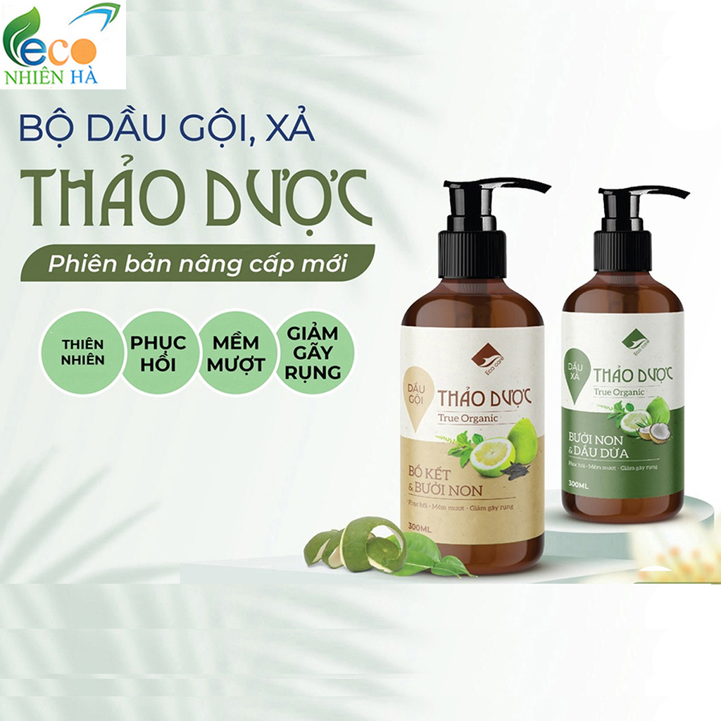 Combo dầu gội thảo dược dầu xả tóc ECOCARE 300ml, sạch gàu, suôn mượt, giảm gãy rụng