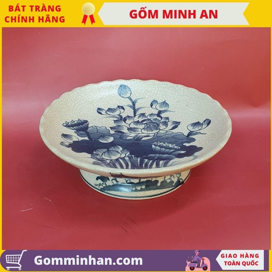 Đĩa bồng thờ, mâm bồng thờ bày ngũ quả men rạn Cao Cấp- Gốm Sứ Bát Tràng- Gốm Minh An