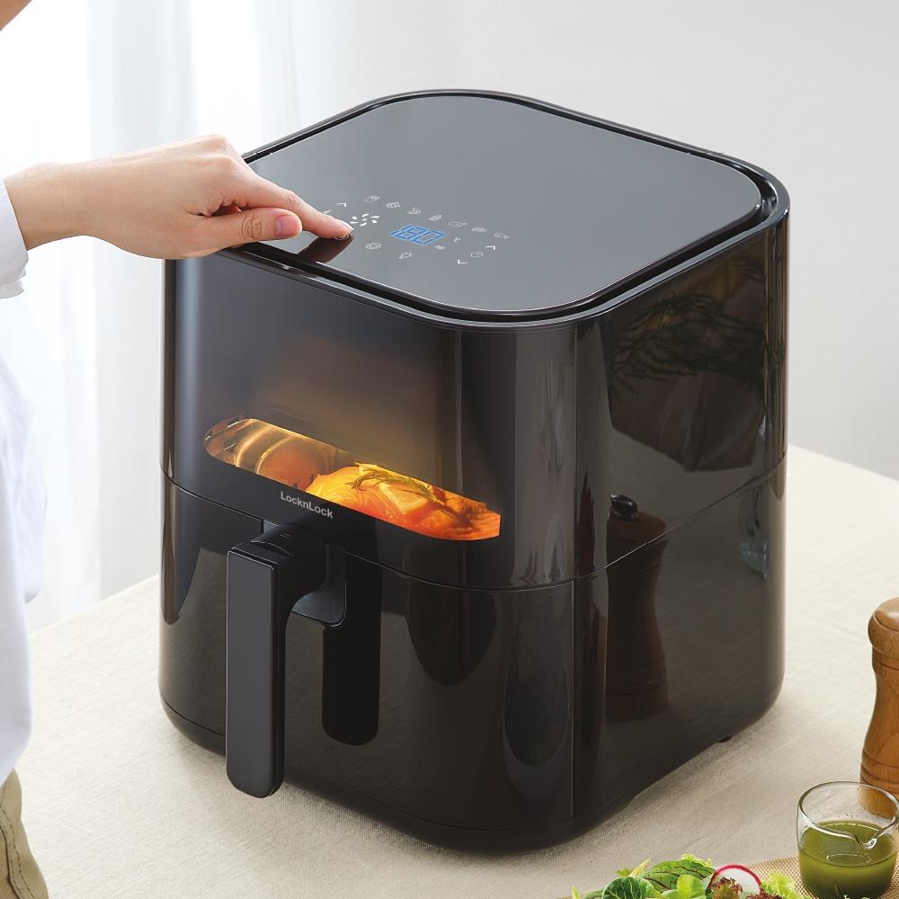 Nồi chiên không dầu Lock&amp;Lock EJF996BLK 5.5L Visible air fryer CUBE - Hàng chính hãng, cửa sổ trong suốt - Hapos