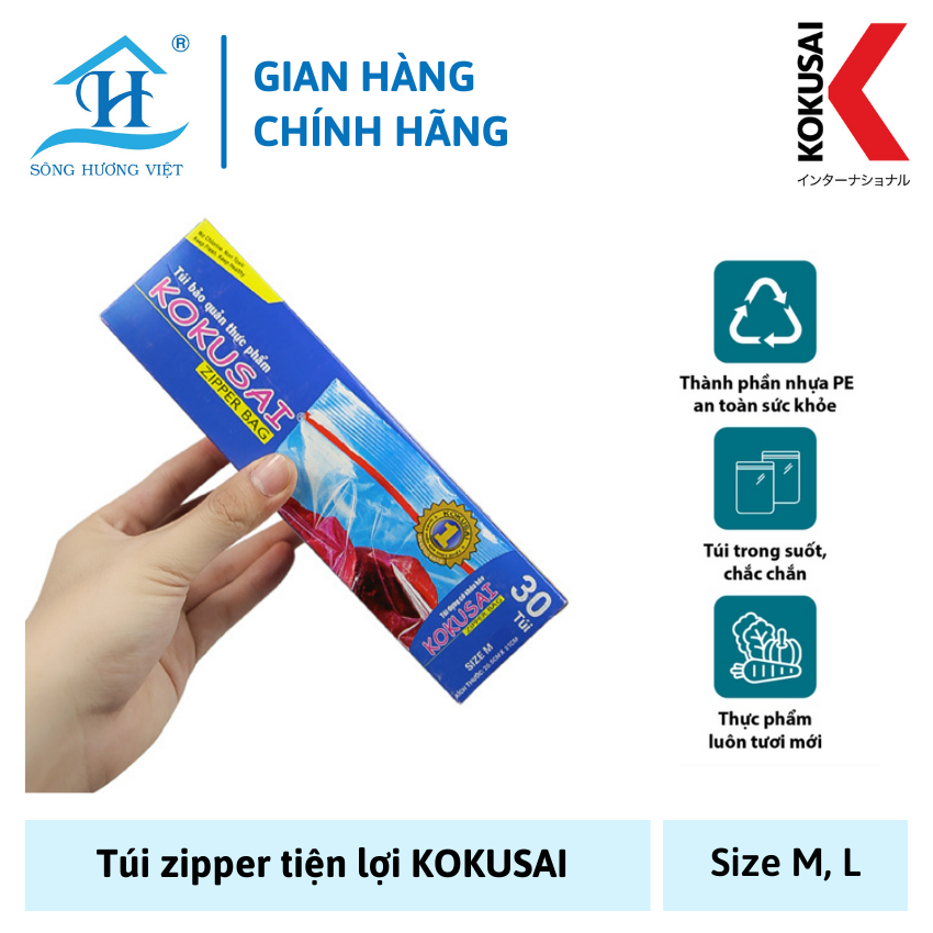 Túi zipper KOKUSAI có khóa bấm tiện lợi, bảo vệ thức ăn hoặc đồ dùng khỏi bụi bẩn - Hàng chính hãng (Sông Hương Việt