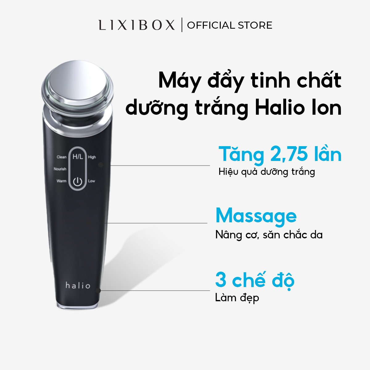 Máy Đẩy Tinh Chất Dưỡng Trắng Halio Ion Cleansing &amp; Moisturizing Beauty Device