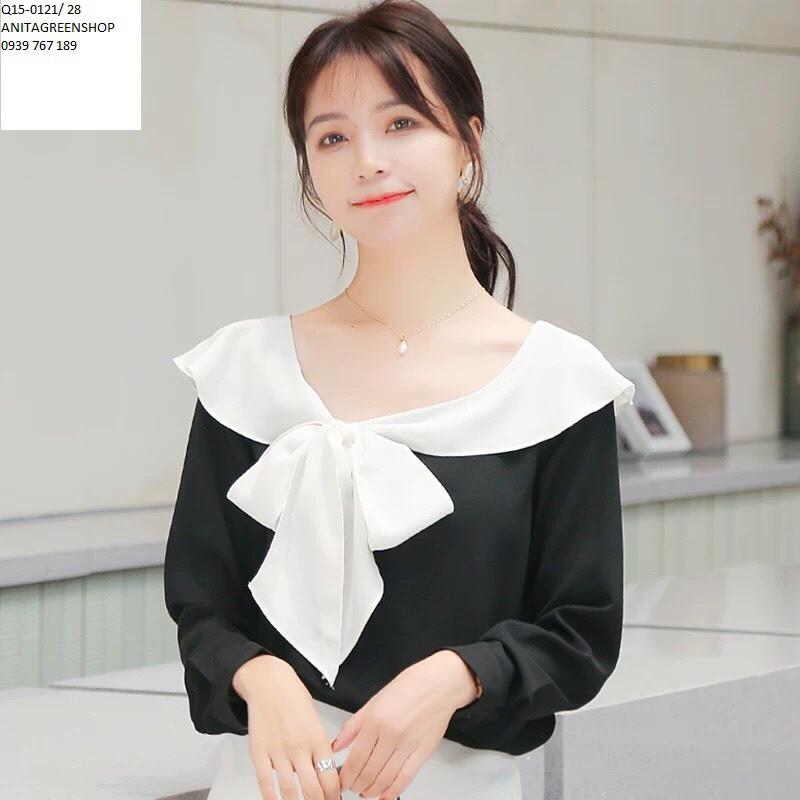 Áo kiểu nữ dài tay phối nơ  Q15-0121