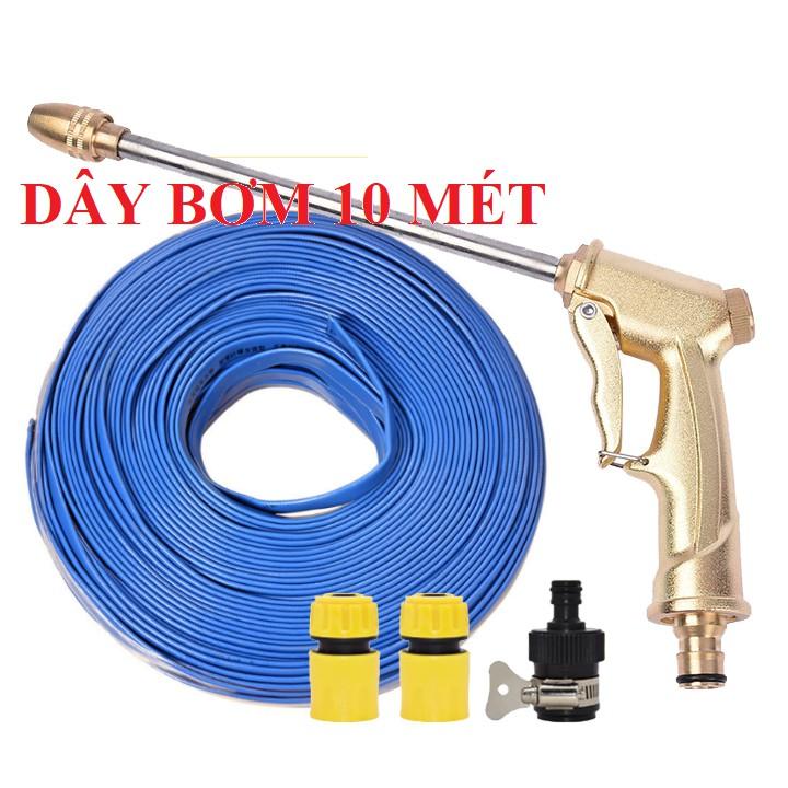 Bộ dây vòi xịt nước rửa xe, tưới cây .tăng áp 3 lần,loại 7m,10m 206701-3 đầu đồng,cút,nối đen+tặng mở chai