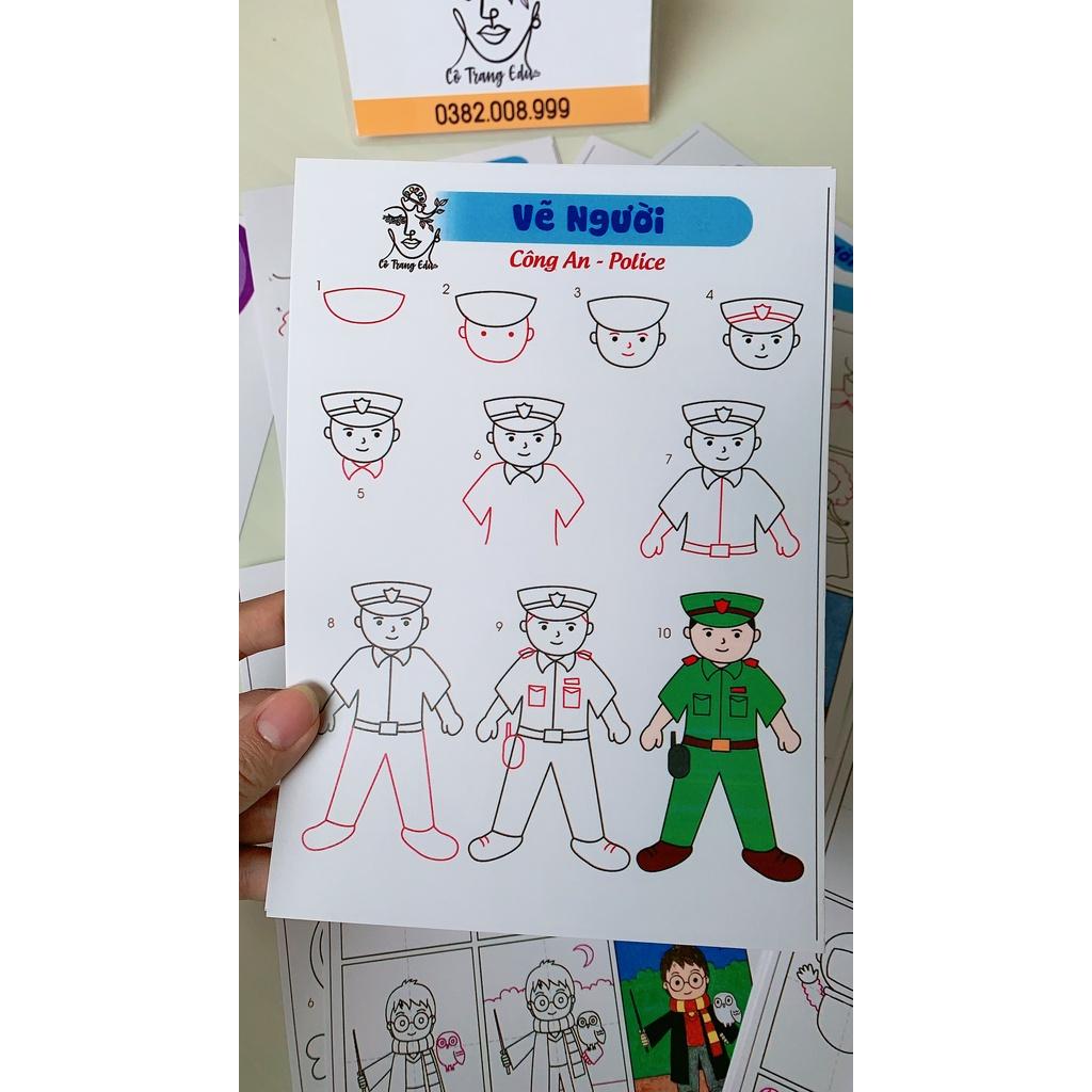 Bộ 20 Thẻ Giúp Bé Tự Học Vẽ Chủ Đề Con Người, Hướng Dẫn Bé Vẽ Chi Tiết từng bước một