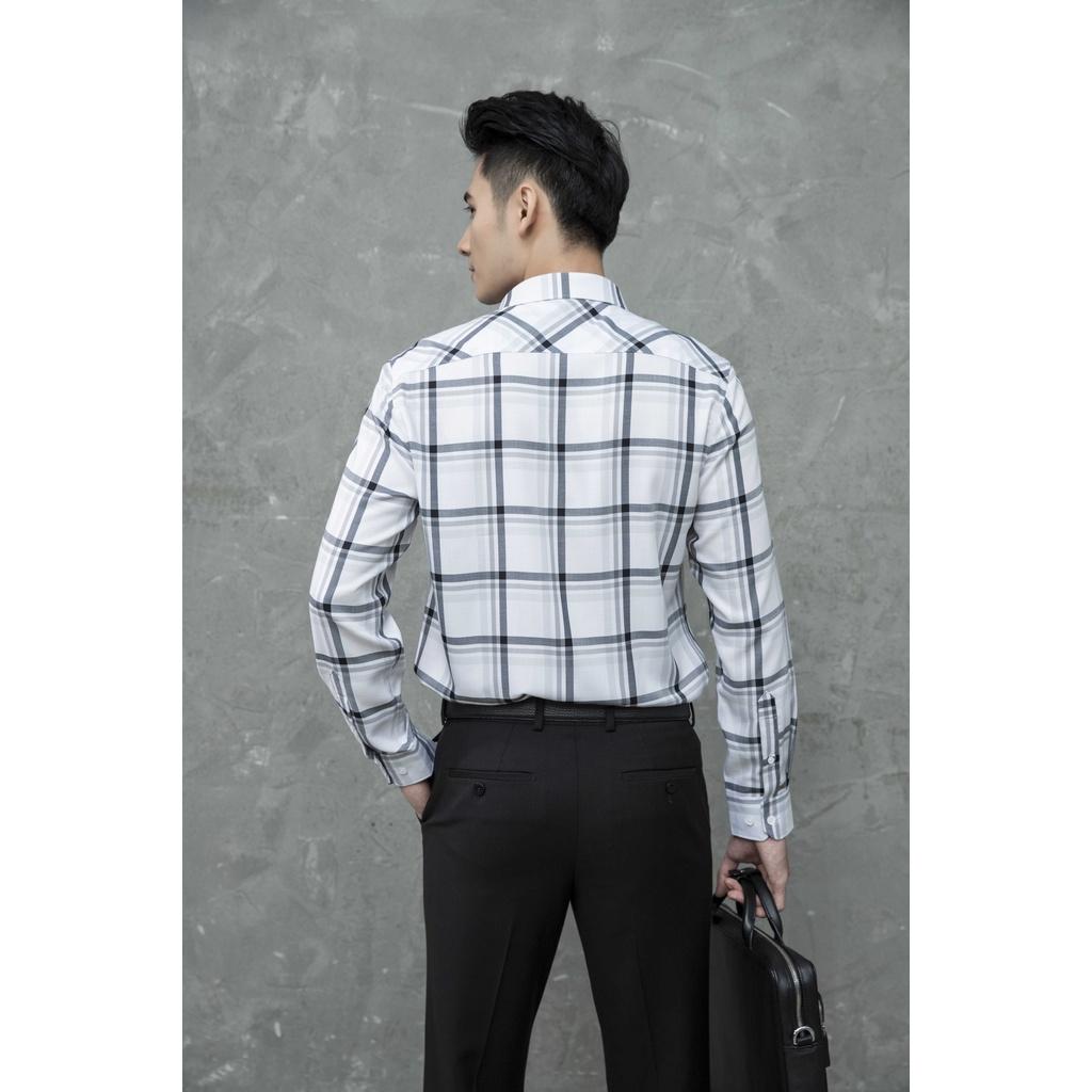 Áo sơ mi nam dài tay ARISTINO dáng Slim fit ôm vừa, hoạt tiết kẻ xám phối đen nam tính, lịch sự - ALS12601