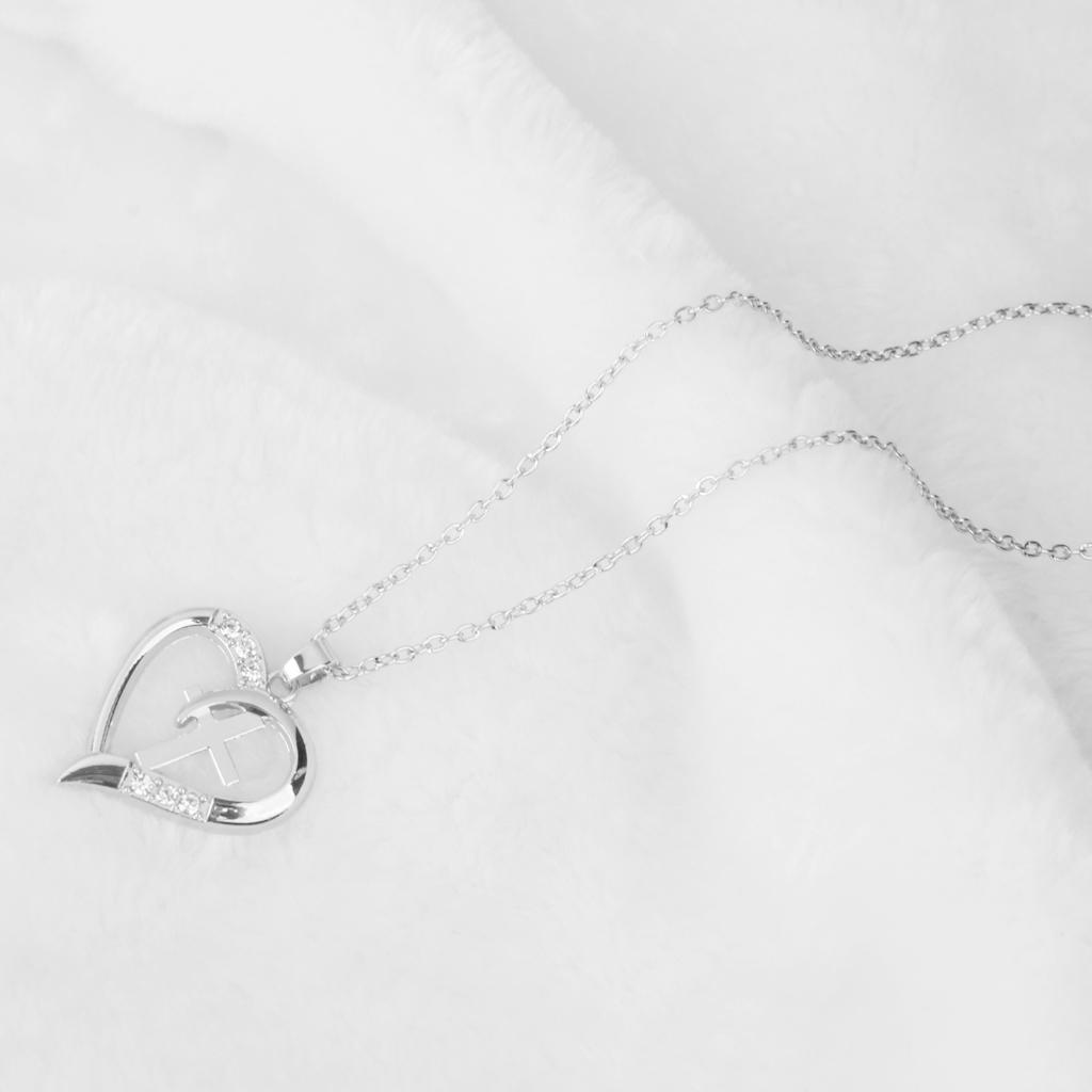 Fashion Charm Heart Cross Pendant Crystal Rhinestone Necklace Jewelry Gift