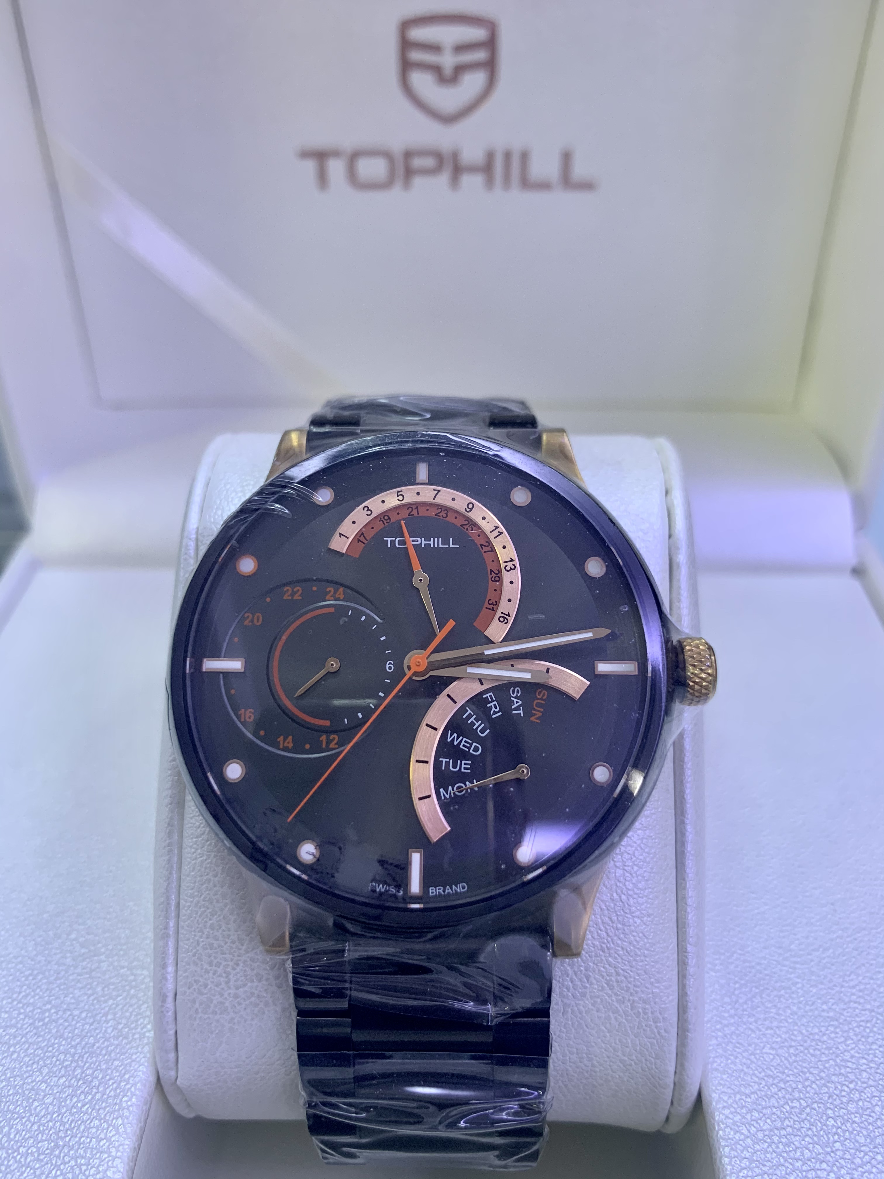 ĐỒNG HỒ TOPHILL TV007G.S0152 Nam dây thép 316L máy quartz kính Sapphire Size 43mm