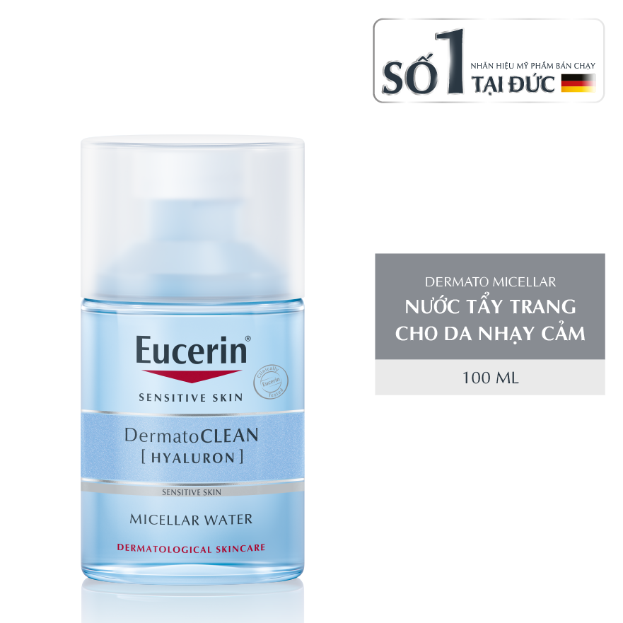 Nước tẩy trang cho da nhạy cảm Eucerin DermatoClean Hyaluron Micellar Water 3 In 1 100ml