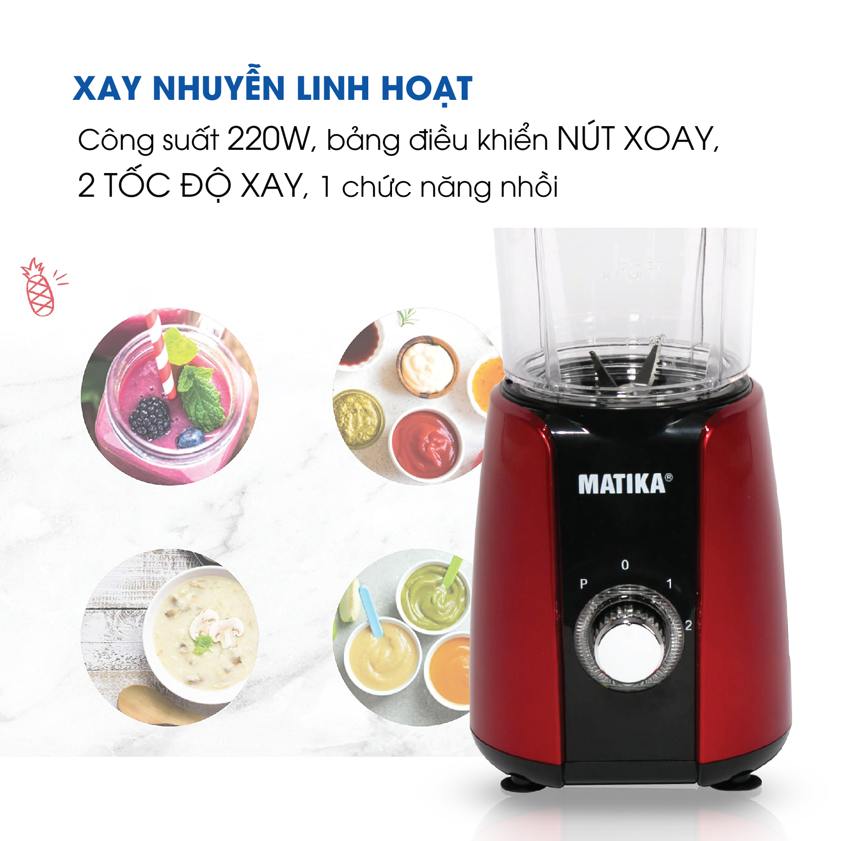 Máy Xay Sinh Tố Đa Năng MATIKA 3 Cối MTK-3121, Hàng Chính Hãng