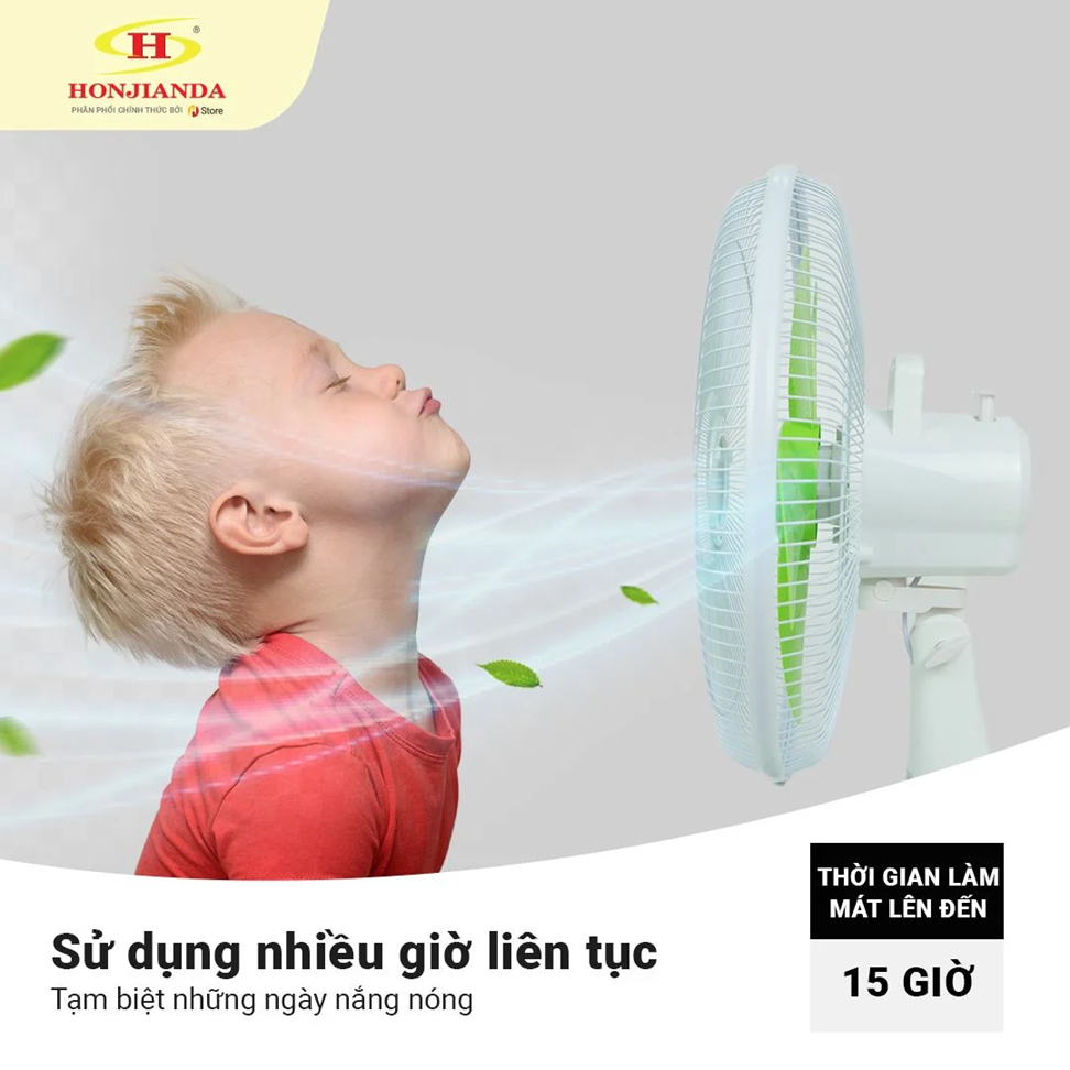 Quạt Tích Điện AC&amp;DC Honjianda HJD-FL316 Có Đèn LED - Hàng Chính Hãng