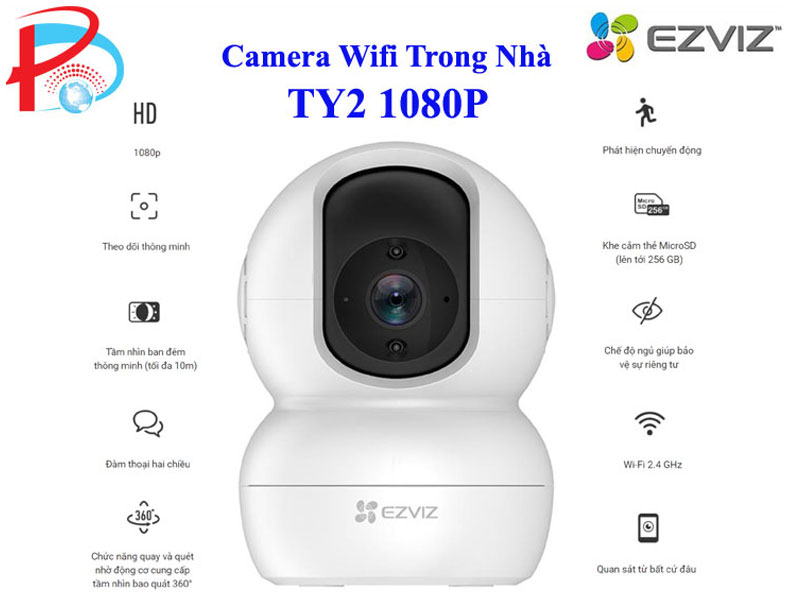 Camera Wifi Trong Nhà EZVIZ TY2 Full HD 1080P Quay Quét 355 độ - Đàm Thoại 2 Chiều - Hỗ Trợ Thẻ Nhớ Lên 256G - Hàng Chính Hãng