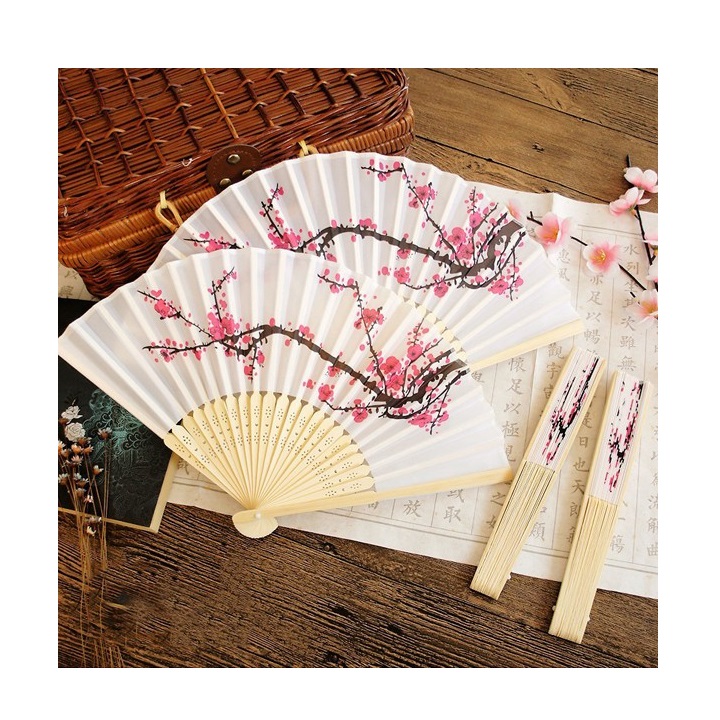 QUẠT XẾP CẦM TAY IN HỌA TIẾT HOA ĐƠN GIẢN THANH LỊCH / HỌA TIẾT HOA ANH ĐÀO - HN