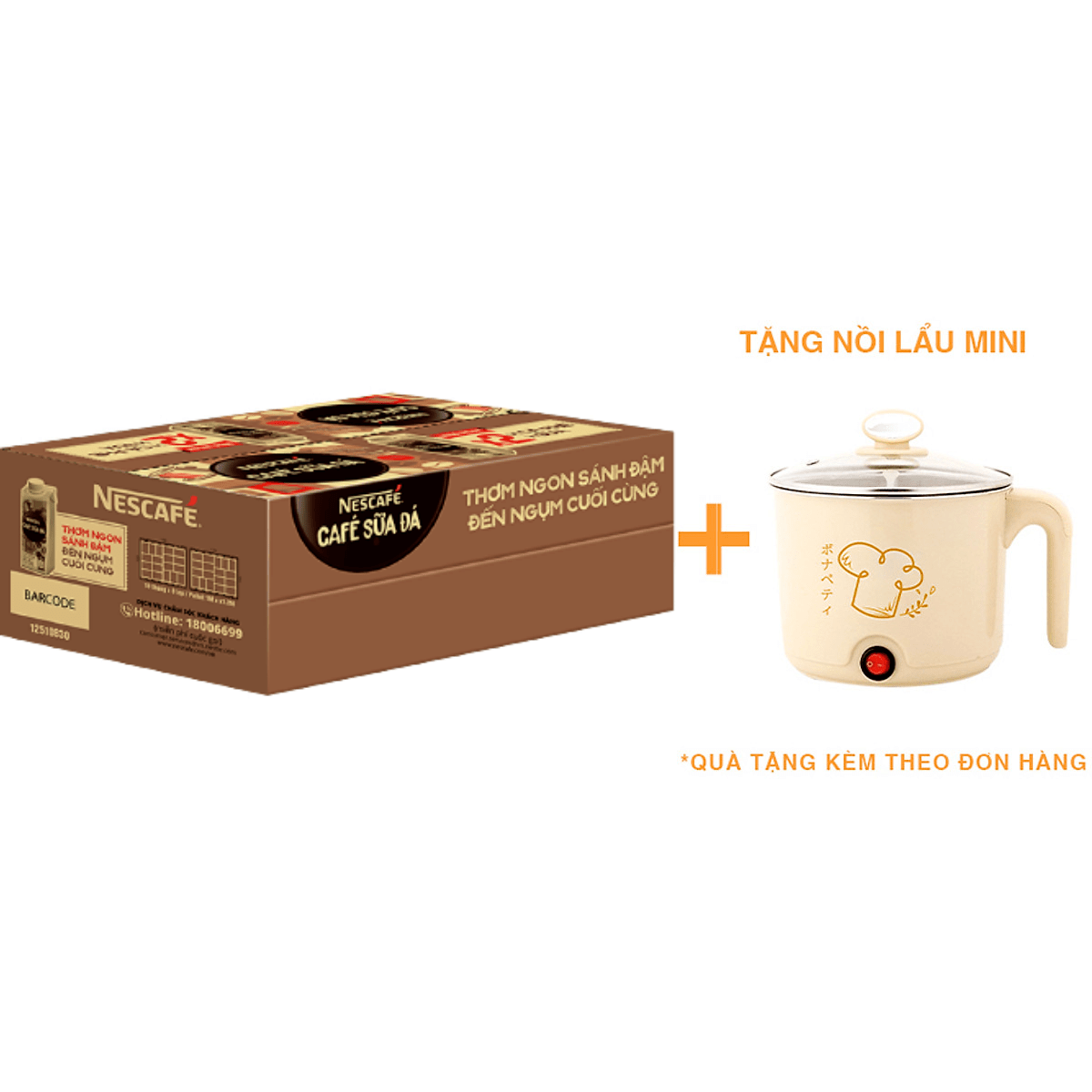 Thùng 24 hộp cà phê uống liền Nescafé cà phê sữa đá (hộp 180ml) [Tặng nồi lẩu mini màu ngẫu nhiên]