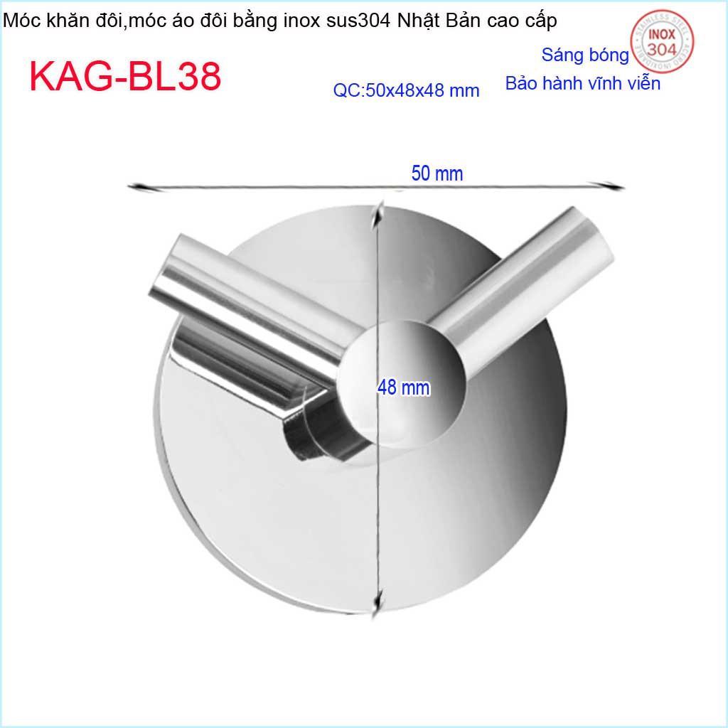 Móc khăn 2, Phụ kiện phòng tắm cao cấp Kace,móc áo đôi inox 304 Nhật Bản KAG-BL38
