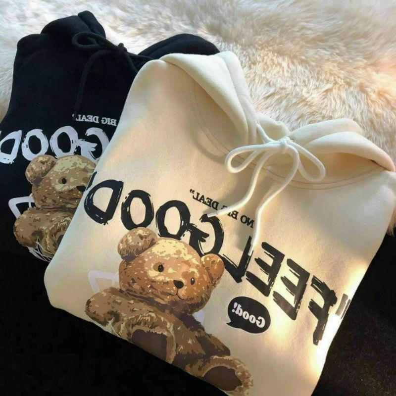 Áo hoodie unisex form rộng chất nỉ ngoại in hình gấu cube, mẫu áo khoác nỉ thời trang thu đông
