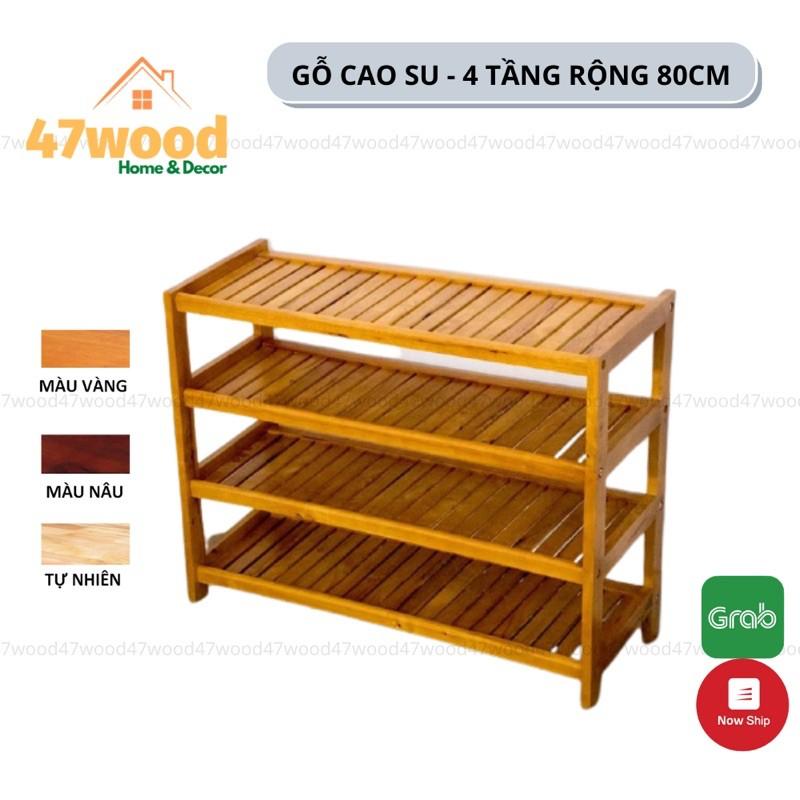 Kệ dép 4 tầng 80cm gỗ cao su tự nhiên - 47WD48