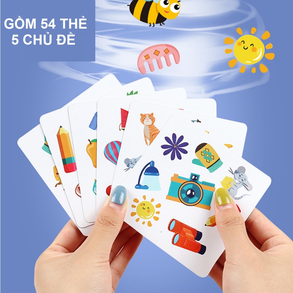 Trò chơi trí tuệ tìm điểm giống nhau trên mỗi cặp thẻ kèm chuông rèn luyện trí thông minh và giải trí cho bé