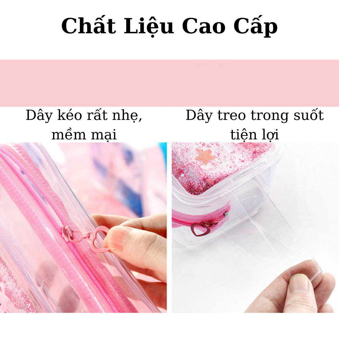 Hộp Bút Trong Suốt Hoạ Tiết Hạt Cát, Kim Tuyến Lấp Lánh Chuyển Động