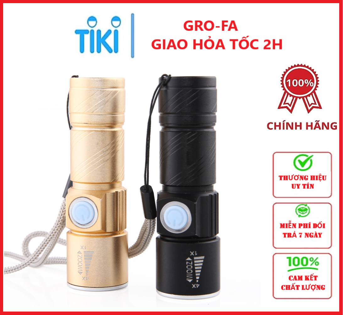 Đèn Pin Mini Có Zoom Siêu Sáng Đầu Sạc Usb Hợp Kim Nhôm - Chính Hãng