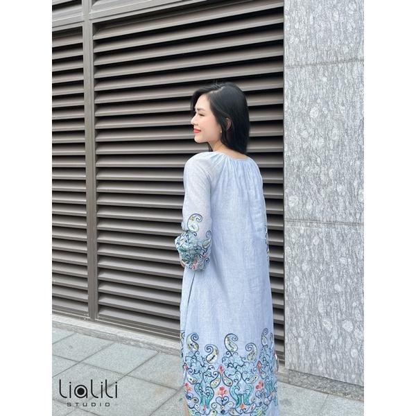 Đầm lửng thêu hoa ,chất kate thêu hoa -Thiết kế từ