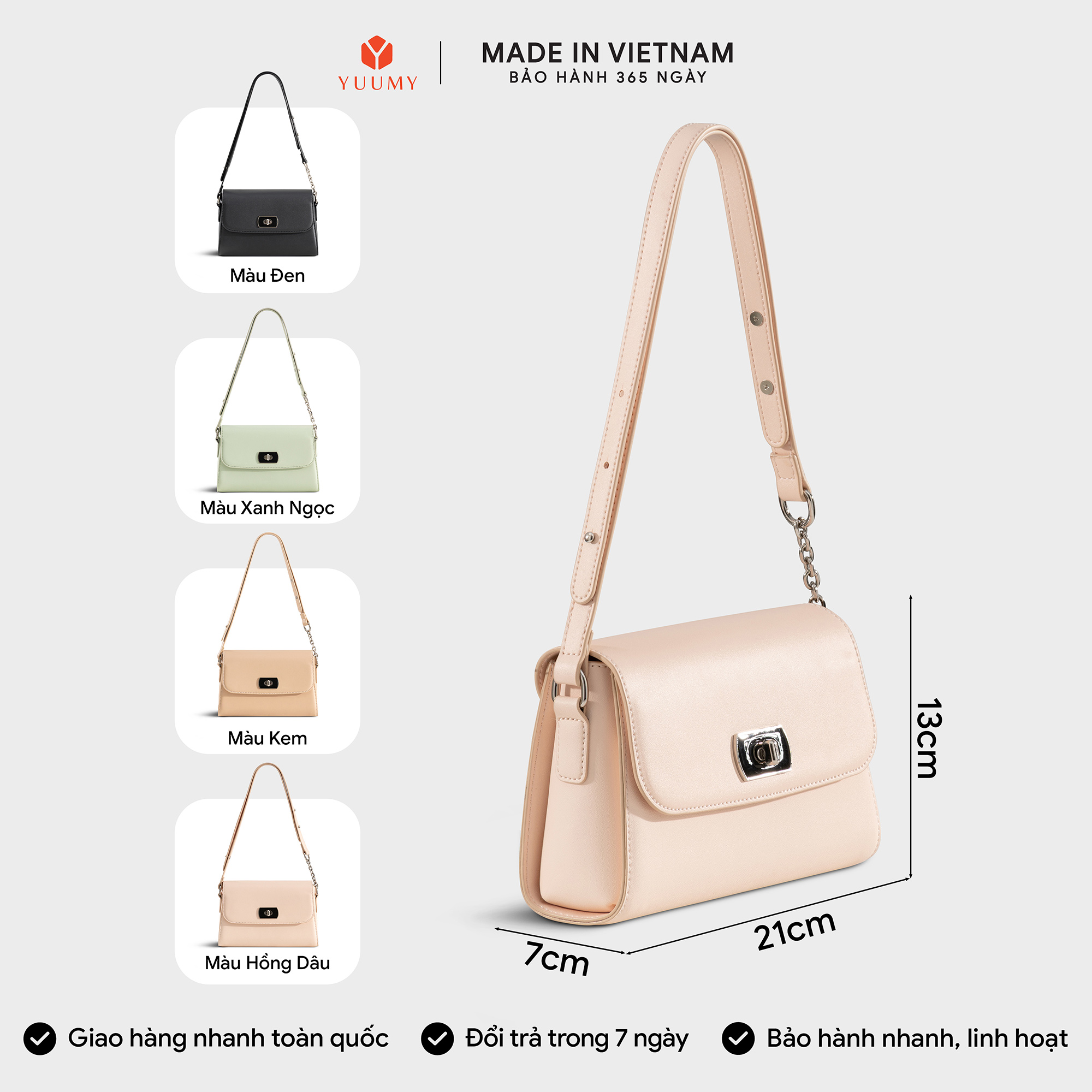 Túi Yuumy ( Thời trang nữ khoá xoay kim loại sang trọng size 21 - Túi đeo chéo da Seasand YN301 )