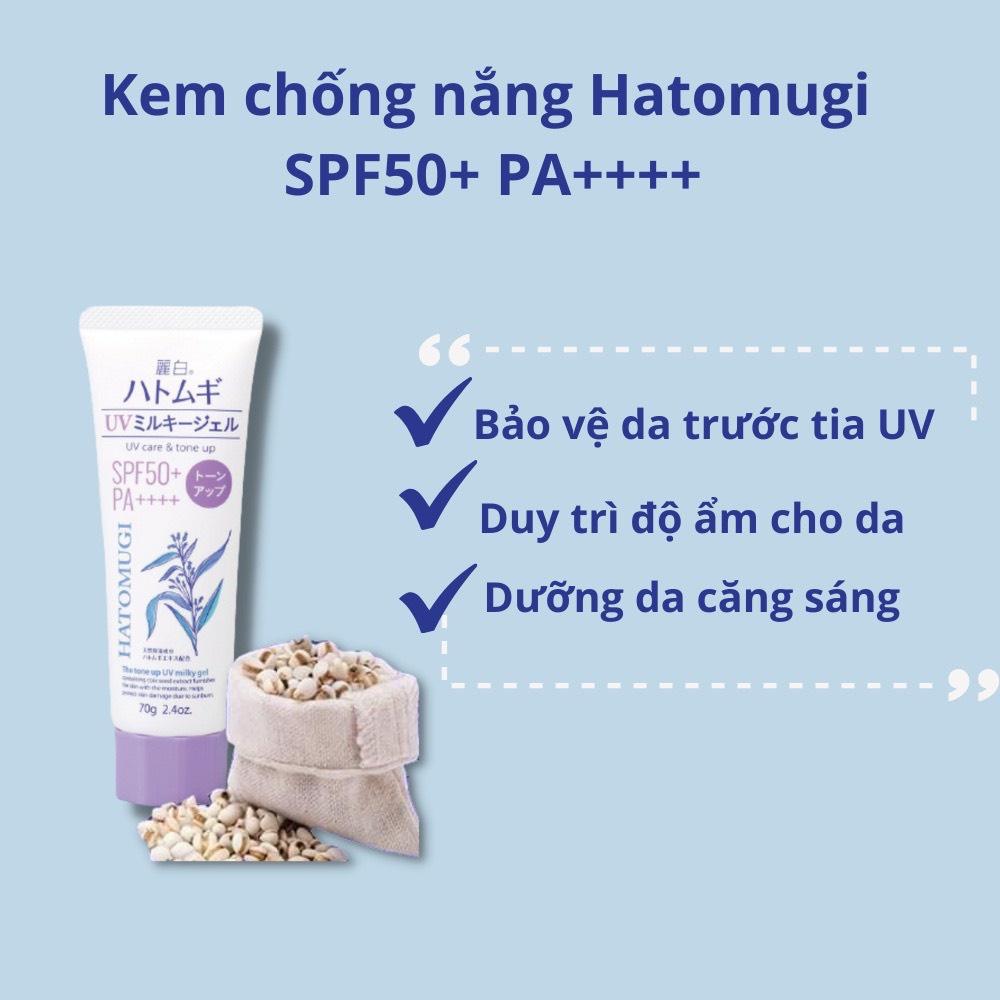 Kem Chống Nắng 80g và Kem Chống Nắng Nâng Tone Dưỡng Ẩm Và Làm Sáng Da Hatomugi SPF50+ PA++++ 70g