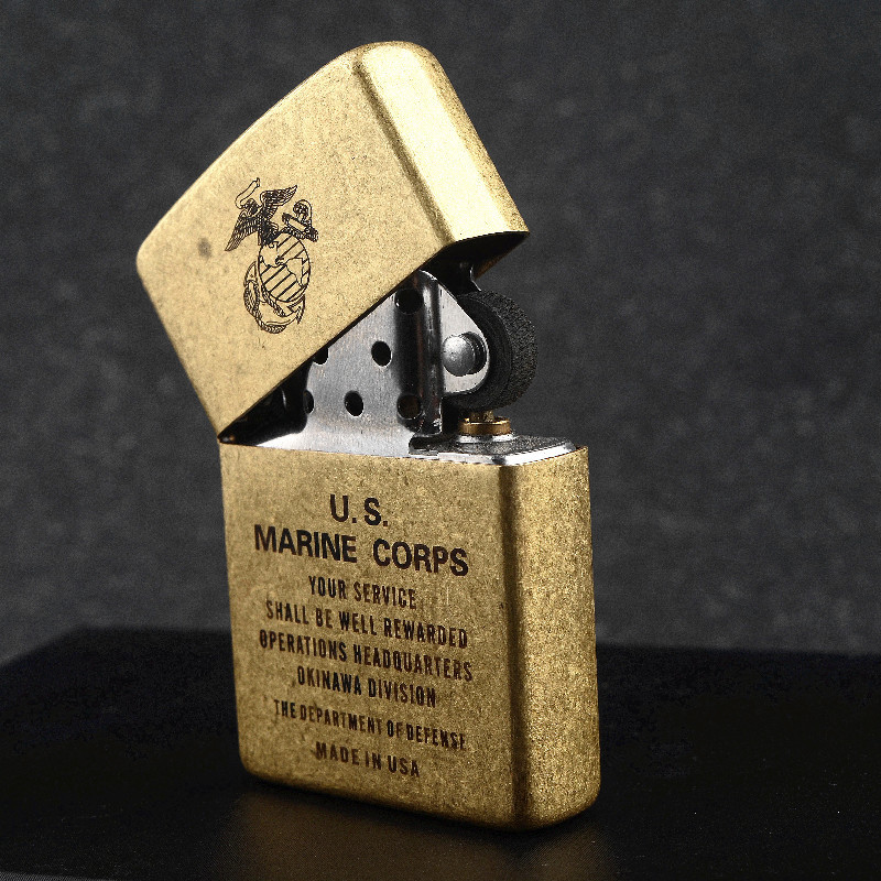 Hộp quẹt bật lửa Zipo vàng cổ U.S Marine Corps (Thủy quân lục chiến Hoa Kỳ) (có mộc đáy) - (hộp thiếc kèm xăng) H-101