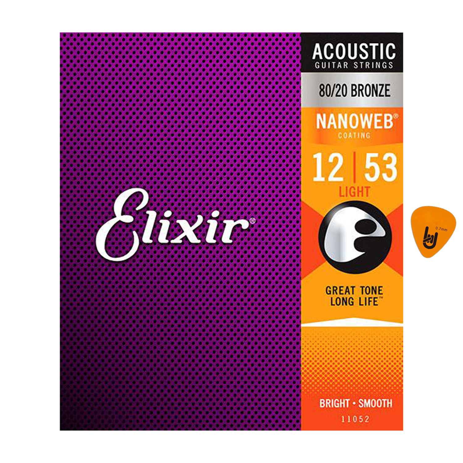 Elixir 11052 - Dây Đàn Acoustic Guitar Cỡ 12 (.012-.053) - 80/20 Bronze Strings Light - Hãng phân phối chính thức (Bộ Dây Ghi-ta phủ lớp Nanoweb cao cấp) - Kèm Móng Gảy DreamMaker