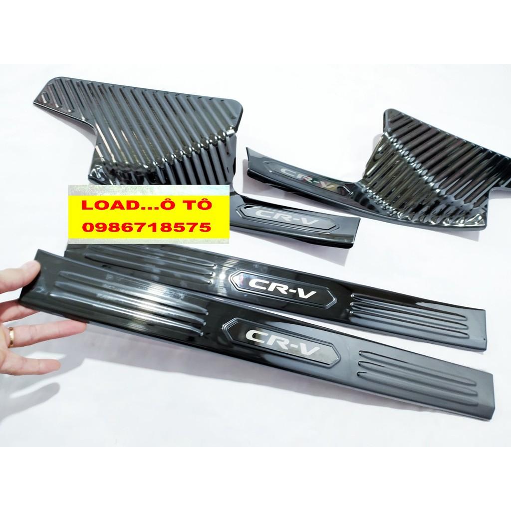 Ốp Bậc Cửa, Nẹp Bước Chân Xe Honda CRV 2023-2018 Trong, Ngoài Vân Titan Xước Cao Cấp