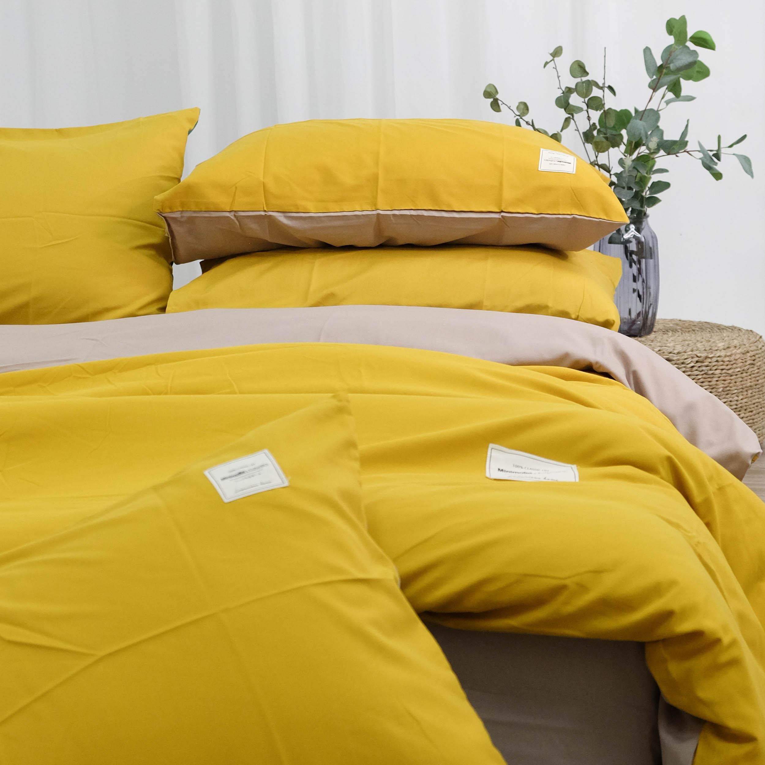Bộ Chăn Ga Gối Cao Cấp Cotton TiCi Vàng Kem
