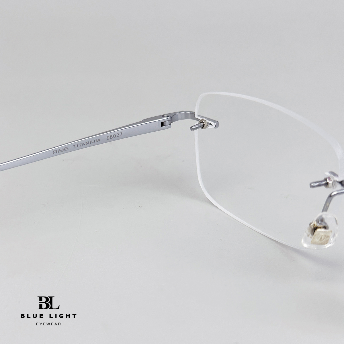 Gọng Kính Cận Giả Cận Nam Nữ Cao Cấp Titanium BLUE LIGHT Mắt Khoan Không Viền Chữ Nhật Bạc Dày Dặn Cứng Nhẹ