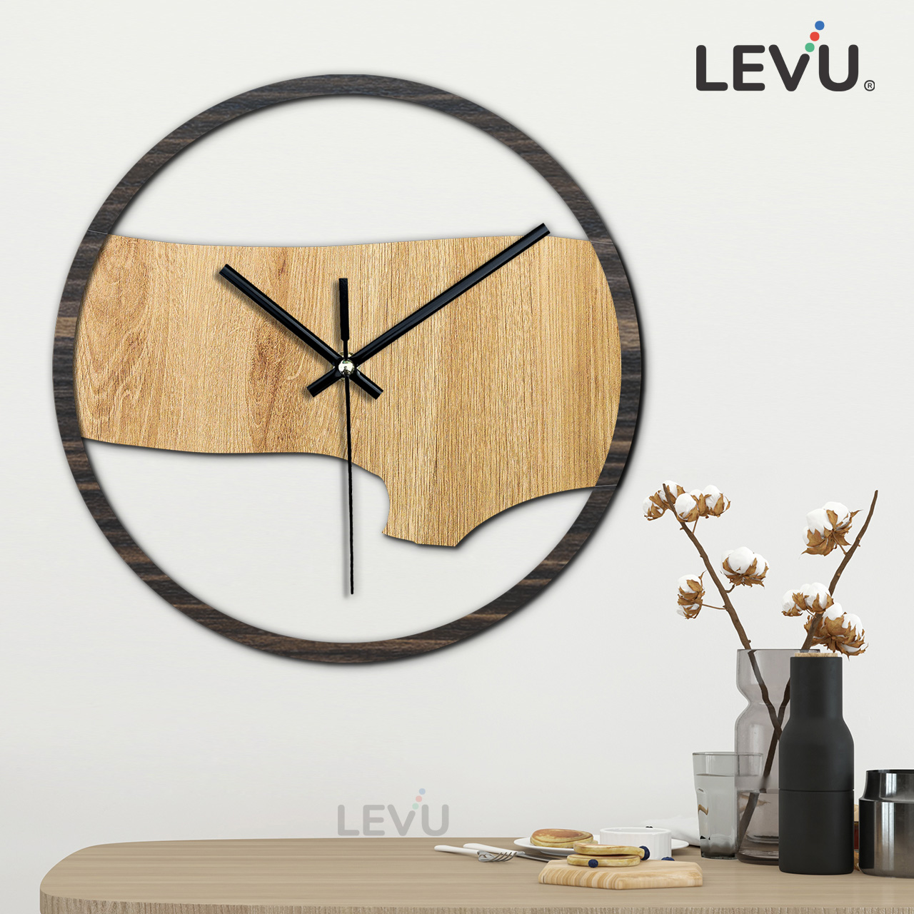 Đồng Hồ Treo Tường giá rẻ LEVU DH18 mặt Gỗ sang trọng
