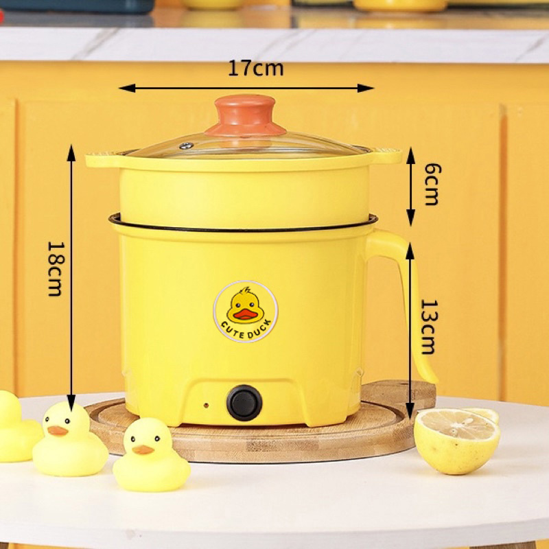 Ca Nấu Mì Có Khay Hấp 1.8L 600W Hình Vịt Vàng Cute Duck