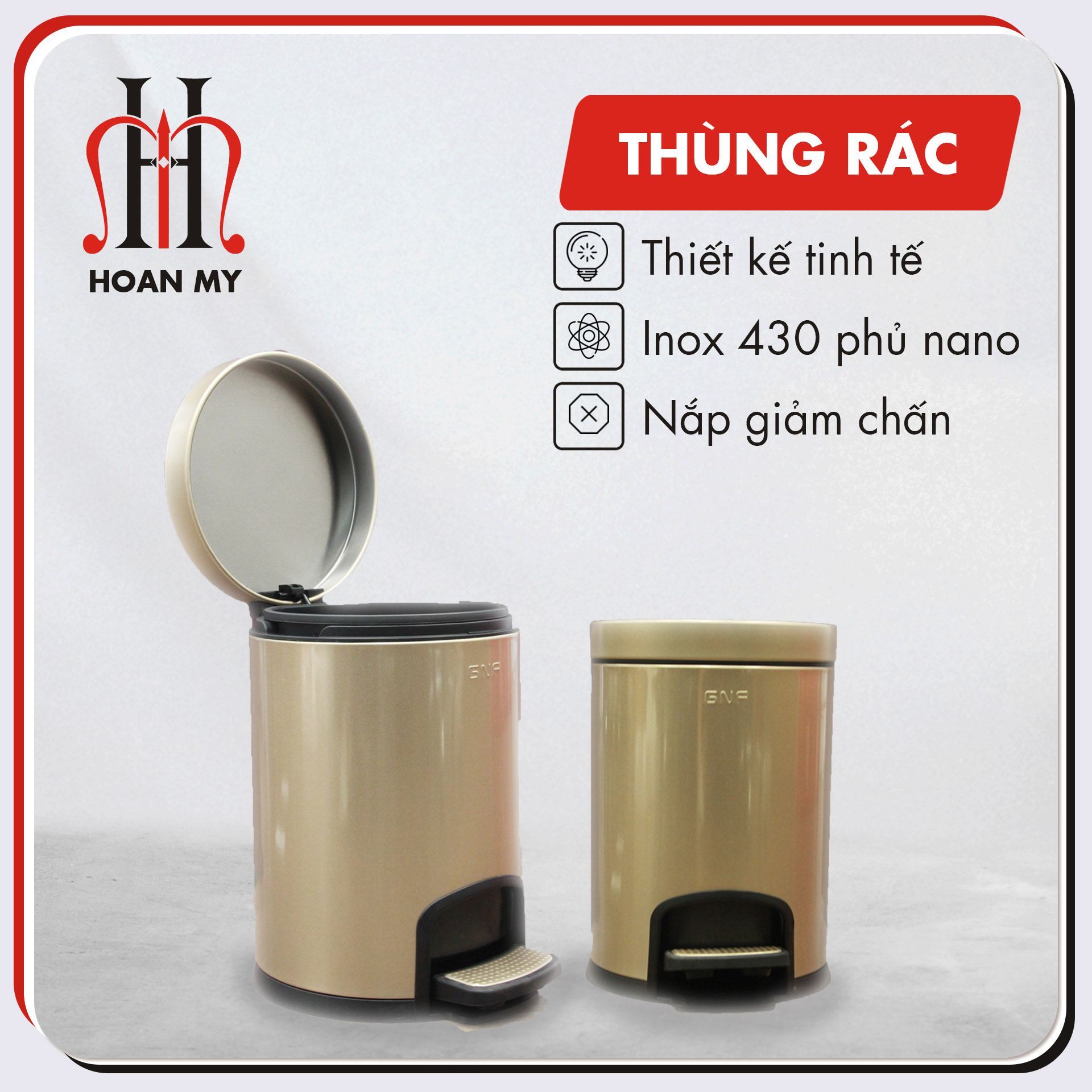 Thùng rác inox đạp chân cao cấp SJ5 - Y01 5L dùng cho văn phòng,  phòng khách,  phòng ngủ