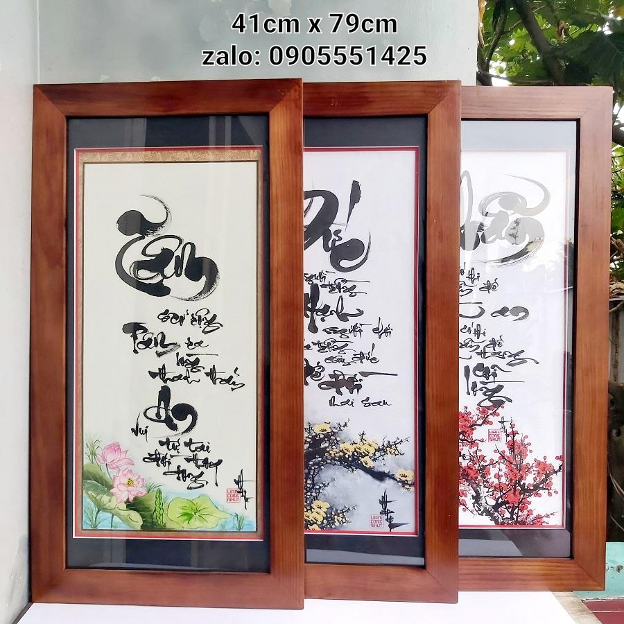 Bộ 3 Tâm Đức Nhẫn.Tranh thư pháp, khung gỗ