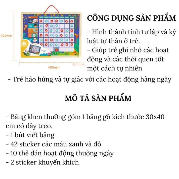 Bảng khen thưởng kỷ luật cho bé bằng gỗ, bảng khen thưởng nam châm cho bé rèn luyện tính kỷ luật, đổ chơi trẻ em HT SYS