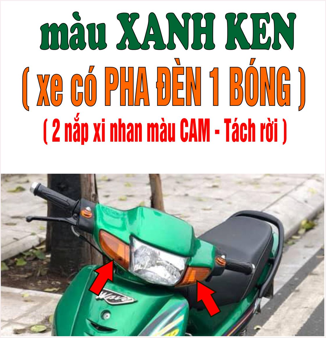 Bộ vỏ nhựa màu XANH Ken -  HENIKEN - cho xe Wave 110 - Wave  Thái  - Wave Zx đời 1997 đến 2006- TKB-650