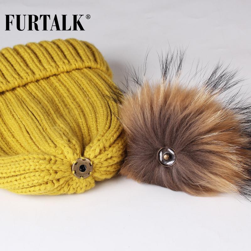 FURTALK Mùa Đông Nón Nữ Dệt Kim Bò Nón Thực Gấu Trúc Lông Pompom Mũ Dành Cho Nữ Trẻ Em Ấm Chun Dày Co Giãn Nón