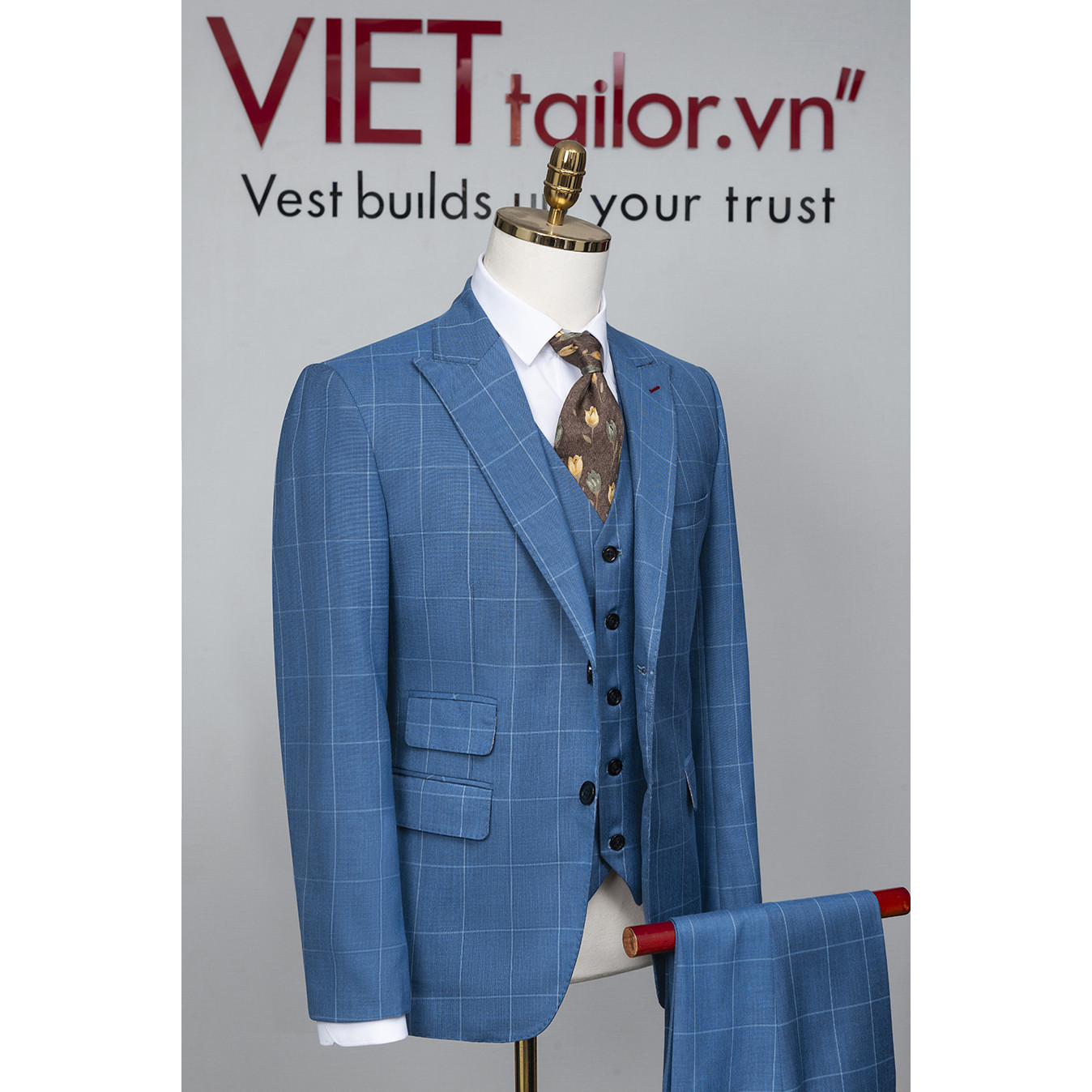 Bộ Vest Xanh Lam Caro Cao Cấp TT206