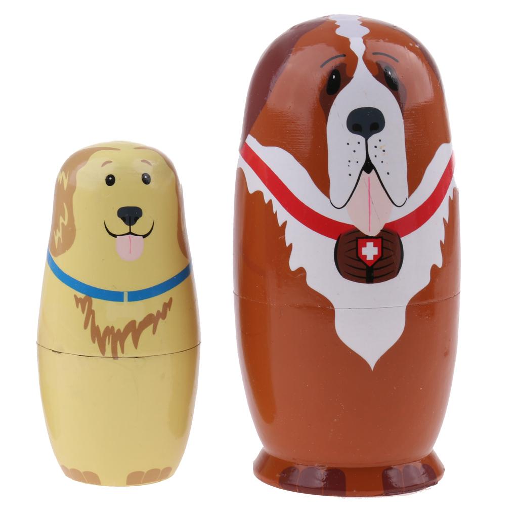 5pcs Animals Printed Wood Babushka Russian Nesting Doll Matryoshka Toy Gift