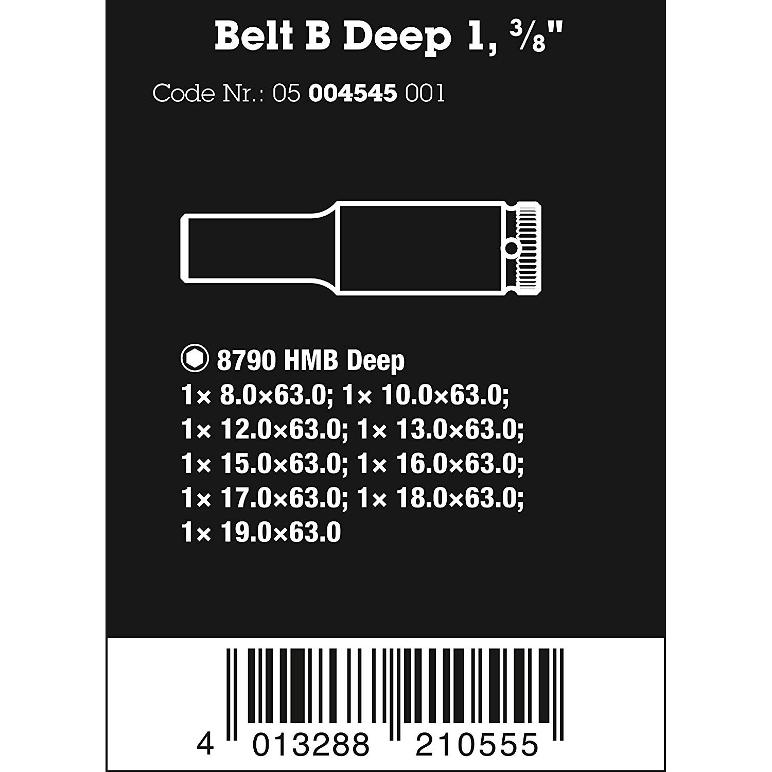 Bộ đầu tuýp dài 3/8" Wera 05004545001 Belt B Deep 1 socket gồm 9 cái