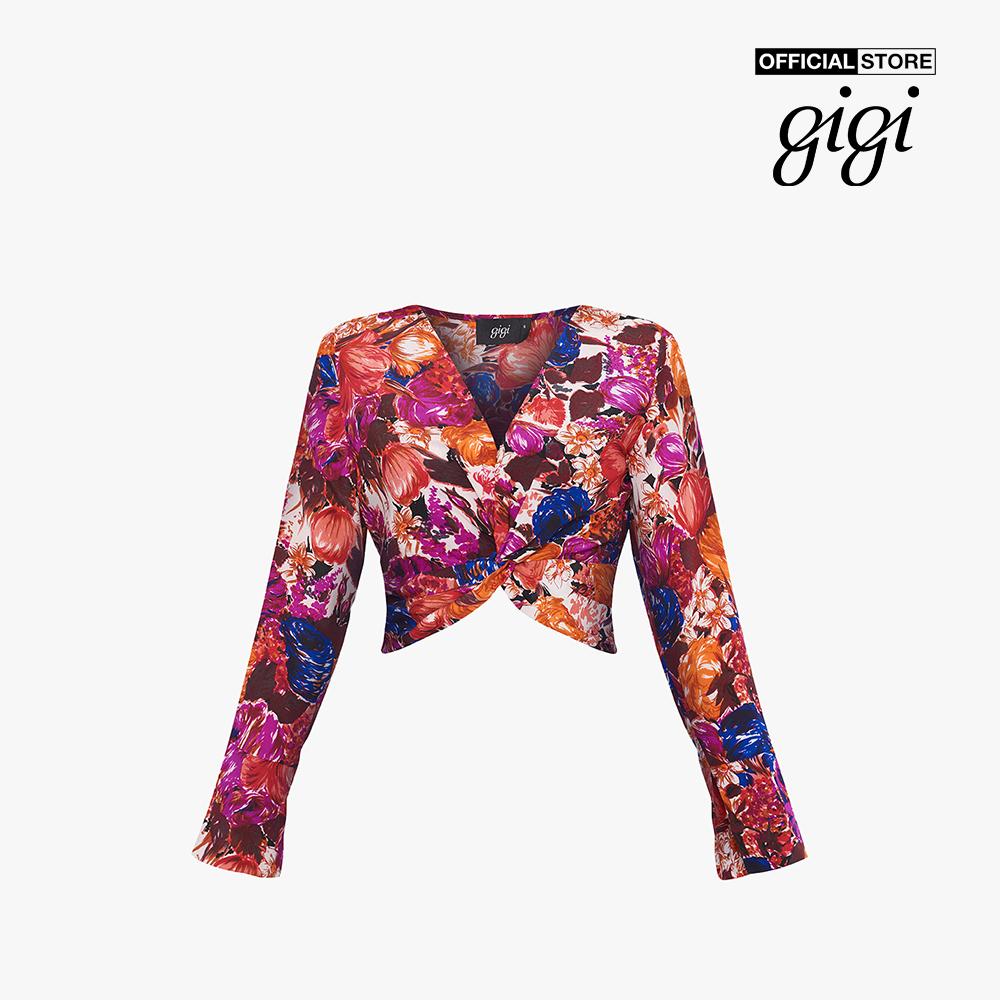 GIGI - Áo croptop nữ cổ V tay dài ống loe Interlock Twist G1106211202S