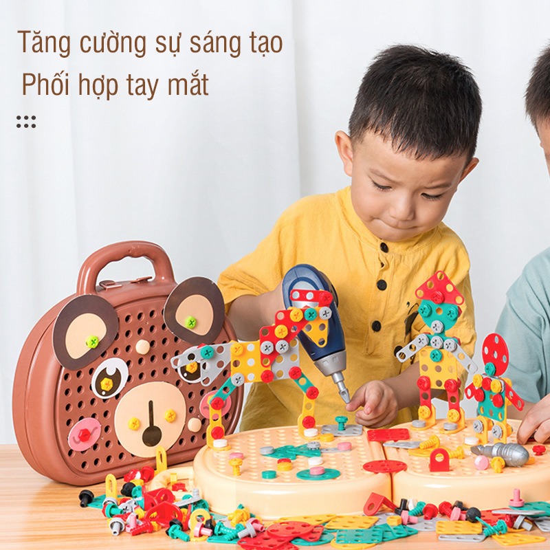 Đồ Chơi Trẻ Em, Bộ Đồ Chơi Lắp Ghép Kỹ Sư Bằng Ốc Vít CÓ KHOAN, Đồ Chơi Bé Tập Làm Kỹ Sư - Giao Màu Ngẫu Nhiên
