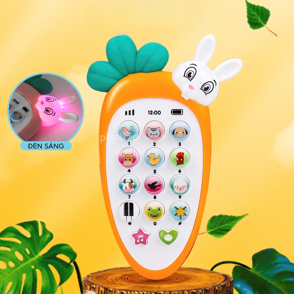 Điện thoại đồ chơi cho bé củ cà rốt có đèn và nhạc chất liệu nhựa an toàn