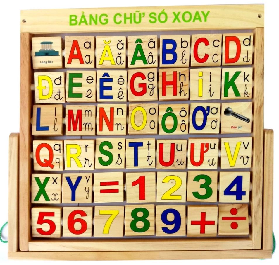 Đồ chơi bảng chữ cái, chữ số xoay bằng gỗ giúp trẻ phát triển tí tuệ