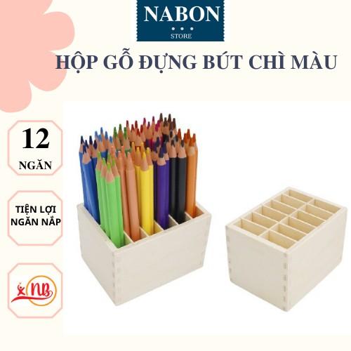 Hộp Gỗ Đựng Bút Chì Màu 12 Ô, Hộp Chia Ngăn Đựng Bút Tiện Ích