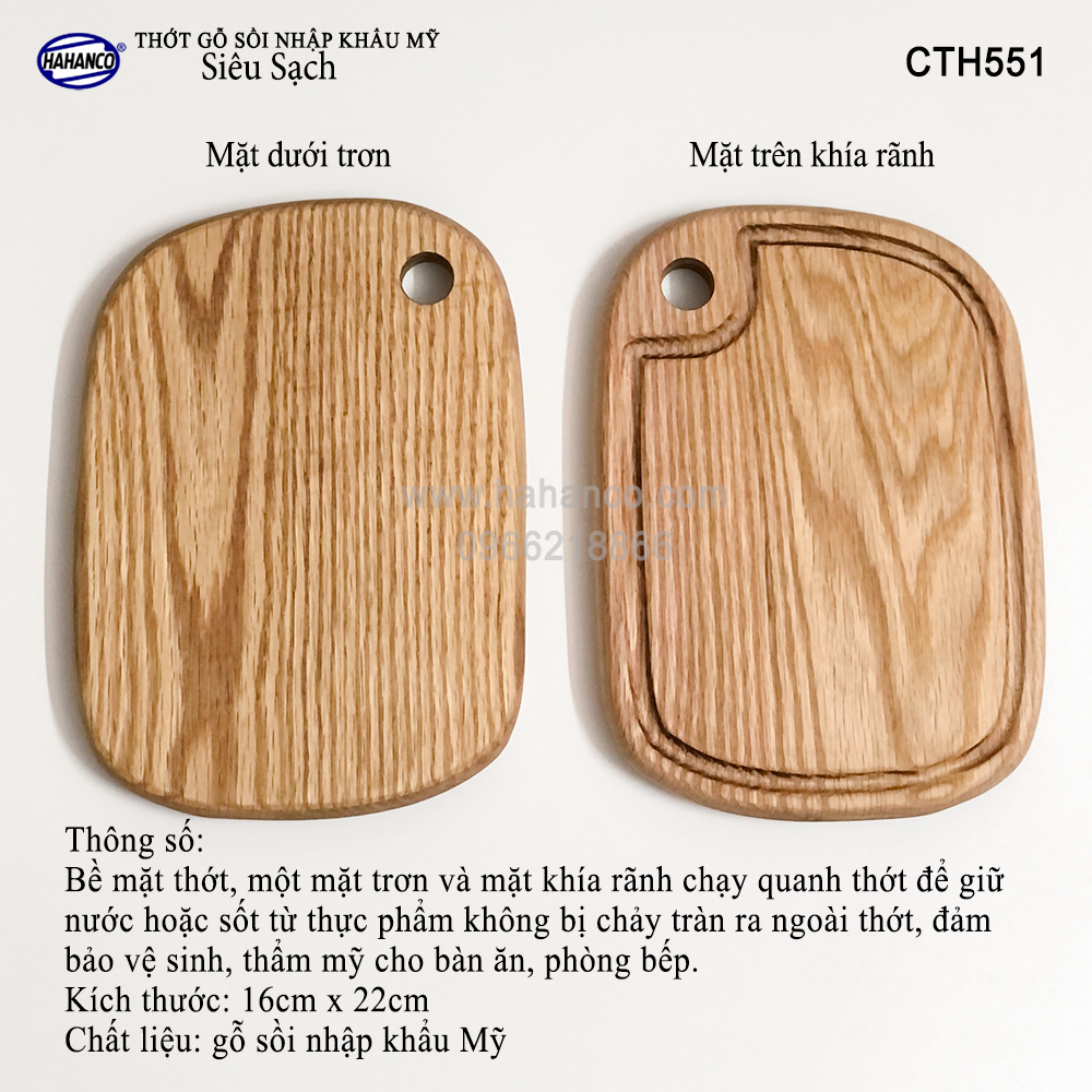 Thớt nhỏ gỗ Sồi Mỹ (OAK) có rãnh bao quanh (CTH551) hàng Xuất Khẩu Châu Âu - khay bánh mì/trái cây/ bít tết/ pizza/ phụ kiện chụp ảnh, bày món ăn trong nhà hàng - Sang trọng trên bàn ăn - HAHANCO