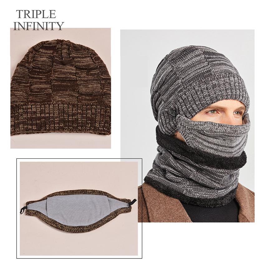 Bộ Ba Vô Cực Đông Mới Bò Mũ Dành Cho Nam Nam Dày Chống Gió Thoải Mái Ấm Nón Len Khăn Choàng Nón Đi Xe Đạp Bonnet Nón