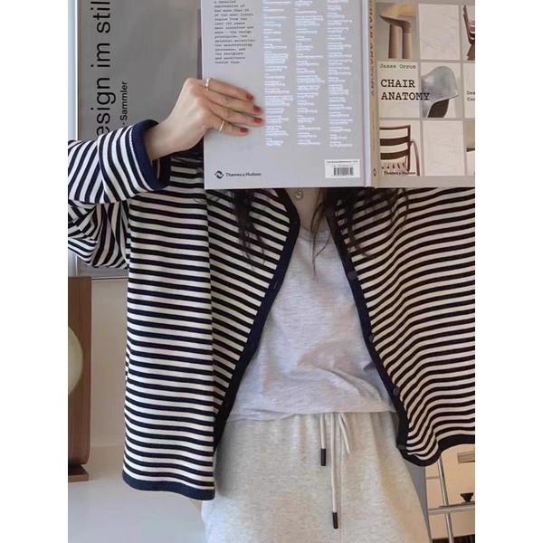 Cardigan kẻ sọc nỉ thu đông